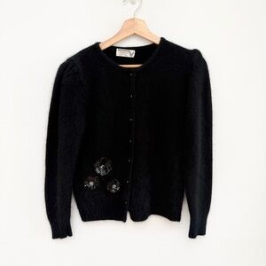 Vintage Valentino Black Angora Cardigan with Sequin Detail